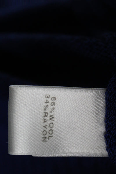 St. John Unisex Blue V Neck Button Cardigan Wool Blend Long Sleeve Size L