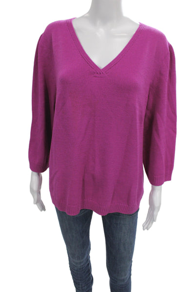 St. John Sport Unisex Pullover Sweater Purple V-Neck 3/4 Sleeve Wool Size XL