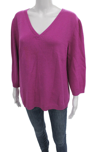 St. John Sport Unisex Pullover Sweater Purple V-Neck 3/4 Sleeve Wool Size XL