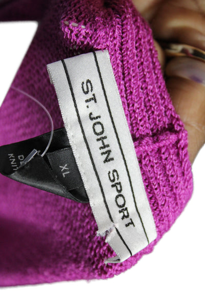 St. John Sport Unisex Pullover Sweater Purple V-Neck 3/4 Sleeve Wool Size XL