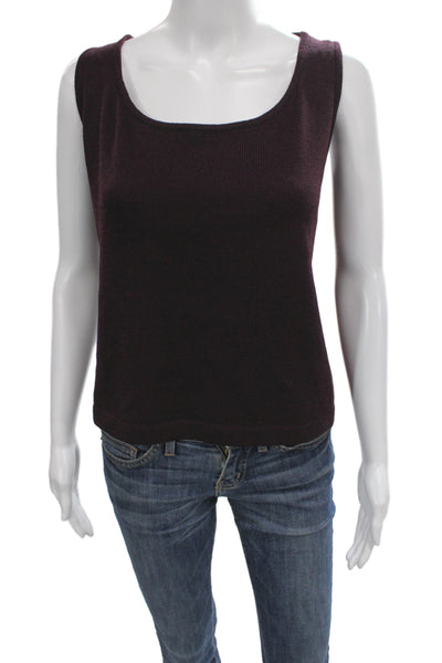 St. John Women Basic Sleeveless Tank Purple Cotton Polyester Square Neck Size L