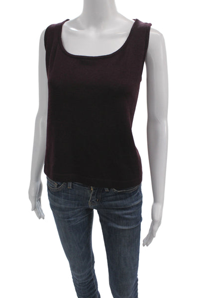 St. John Women Basic Sleeveless Tank Purple Cotton Polyester Square Neck Size L