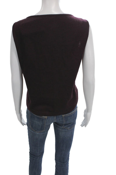 St. John Women Basic Sleeveless Tank Purple Cotton Polyester Square Neck Size L