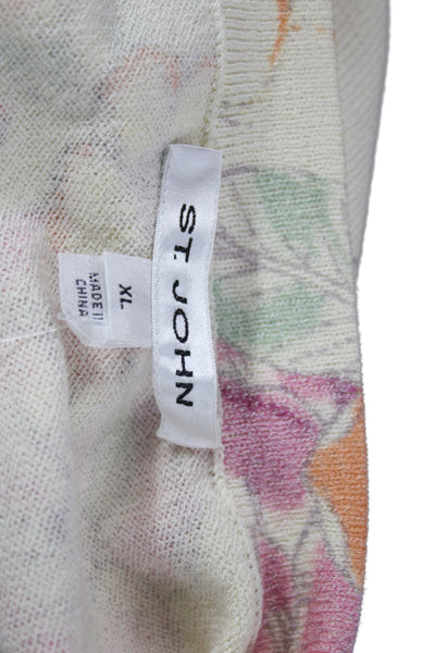 St. John Women Tunic Tank Beige Floral Butterfly Round Neck Sleeveless Size XL