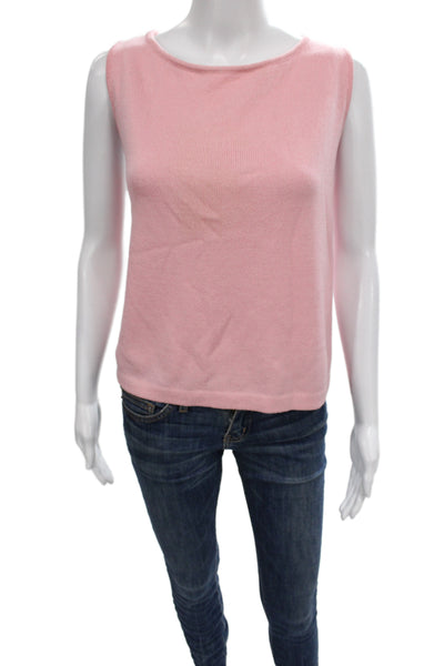 St. John Women Basic Sleeveless Tank Solid Pink Cotton Polyester Size XL