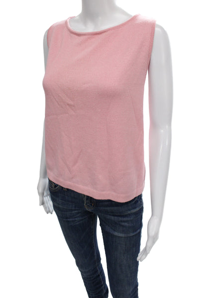 St. John Women Basic Sleeveless Tank Solid Pink Cotton Polyester Size XL