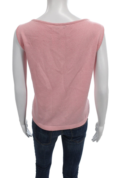 St. John Women Basic Sleeveless Tank Solid Pink Cotton Polyester Size XL
