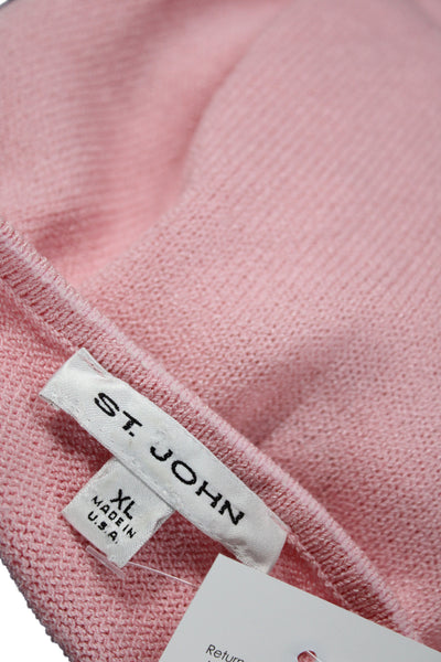 St. John Women Basic Sleeveless Tank Solid Pink Cotton Polyester Size XL