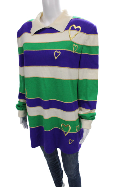 St. John Collection By Marie Gray Unisex Beige Striped Pullover Sweater Size L