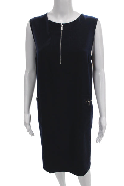 St. John Womens Shift Dress Dark Blue Sleeveless Round Neck Knee Length Size 16