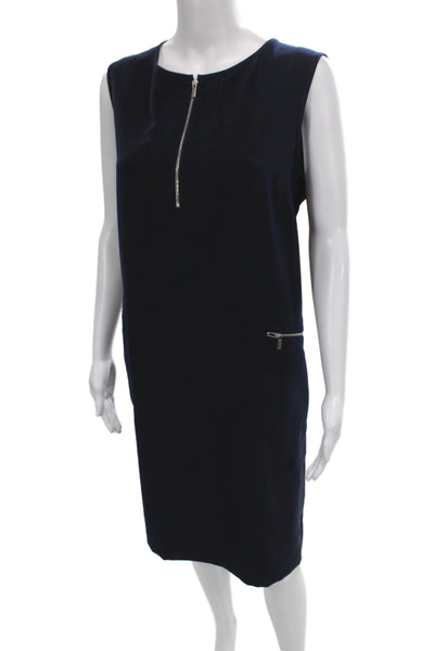 St. John Womens Shift Dress Dark Blue Sleeveless Round Neck Knee Length Size 16