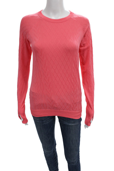 Lululemon Women Pullover Sweater Pink Argyle Crewneck Long Sleeve Cotton Size 6