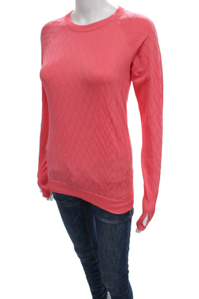 Lululemon Women Pullover Sweater Pink Argyle Crewneck Long Sleeve Cotton Size 6