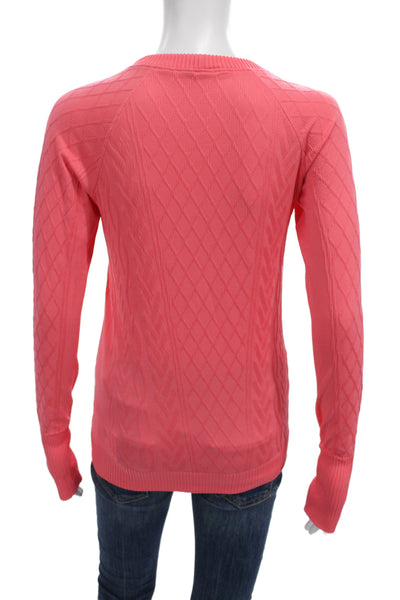 Lululemon Women Pullover Sweater Pink Argyle Crewneck Long Sleeve Cotton Size 6