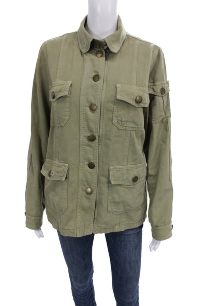 Current/Elliott Women Military Jacket Green Cotton Collared Long Sleeve Size 2