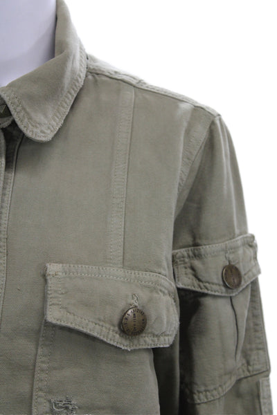 Current/Elliott Women Military Jacket Green Cotton Collared Long Sleeve Size 2