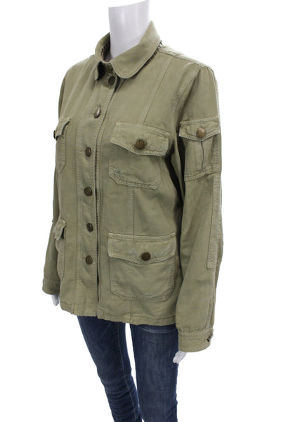 Current/Elliott Women Military Jacket Green Cotton Collared Long Sleeve Size 2