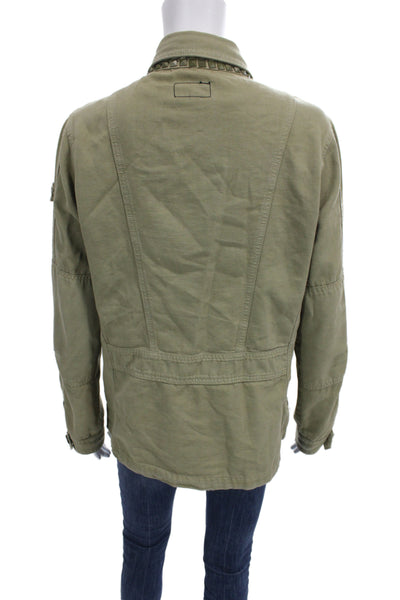 Current/Elliott Women Military Jacket Green Cotton Collared Long Sleeve Size 2