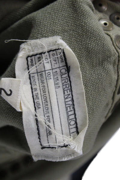 Current/Elliott Women Military Jacket Green Cotton Collared Long Sleeve Size 2