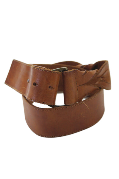 Linea Pelle Womens Leather Cut Out Gold Tone Twist Belt Brown Size Large