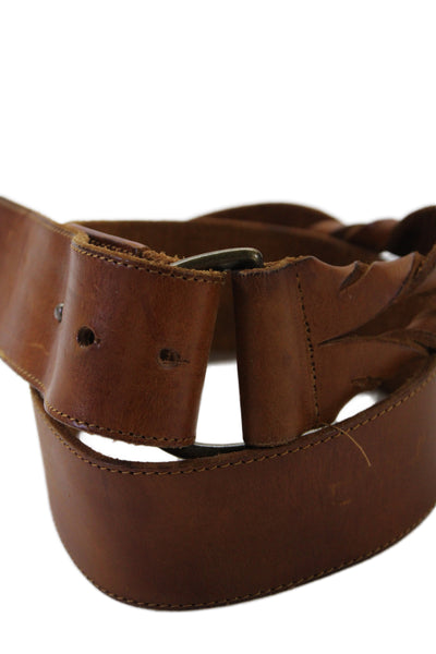 Linea Pelle Womens Leather Cut Out Gold Tone Twist Belt Brown Size Large