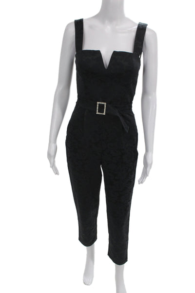 Amanda Uprichard Womens Black Jacquard Square Neck Jumpsuit Petite Size XS