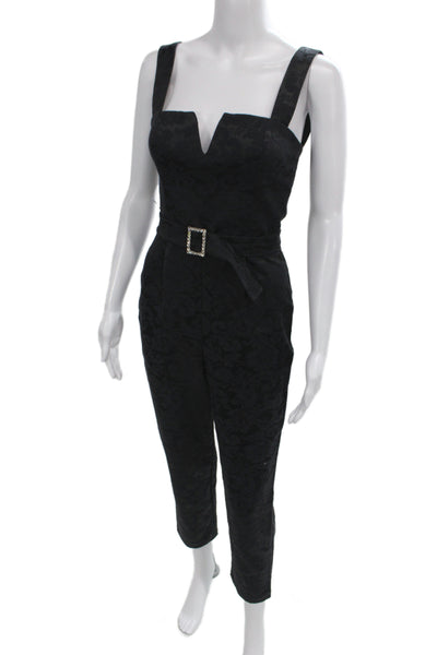 Amanda Uprichard Womens Black Jacquard Square Neck Jumpsuit Petite Size XS