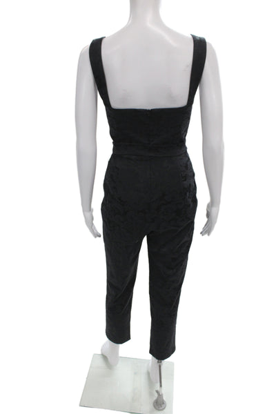 Amanda Uprichard Womens Black Jacquard Square Neck Jumpsuit Petite Size XS