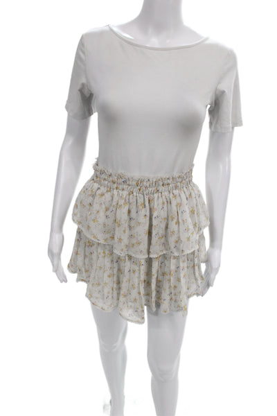 Love Shack Fancy Womens White Floral Peasant Pettiskirt Short Size S