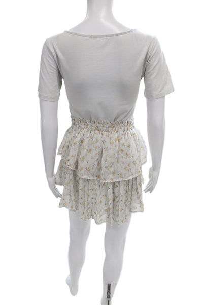Love Shack Fancy Womens White Floral Peasant Pettiskirt Short Size S
