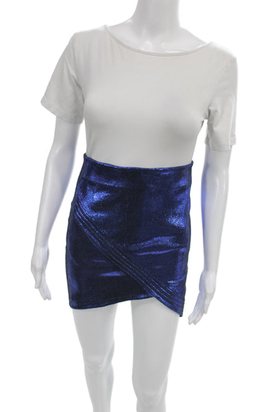 R+A Womens Mini Pencil Skirt Blue Stretch Lambskin Leather Size 4