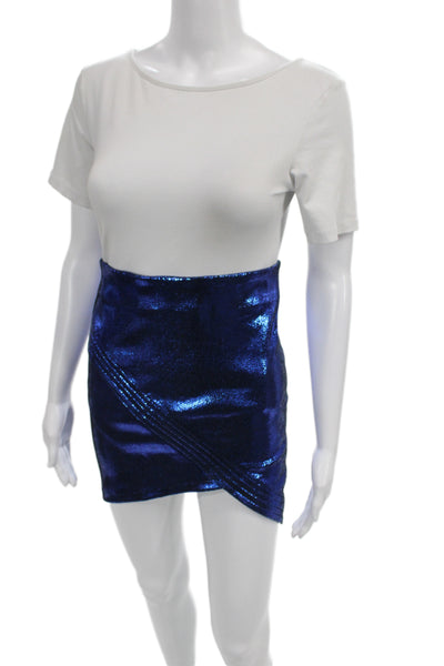 R+A Womens Mini Pencil Skirt Blue Stretch Lambskin Leather Size 4