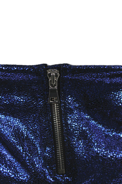 R+A Womens Mini Pencil Skirt Blue Stretch Lambskin Leather Size 4
