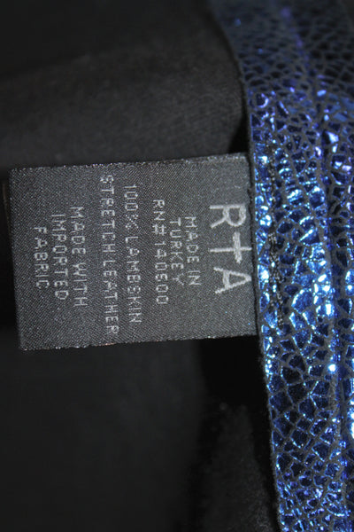 R+A Womens Mini Pencil Skirt Blue Stretch Lambskin Leather Size 4