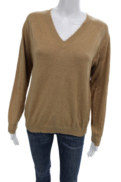 Minnie Rose Unisex Pullover Sweater Brown V Neck Cotton Cashmere Size S