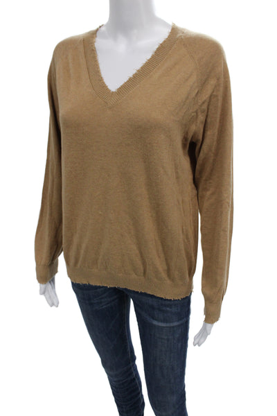 Minnie Rose Unisex Pullover Sweater Brown V Neck Cotton Cashmere Size S