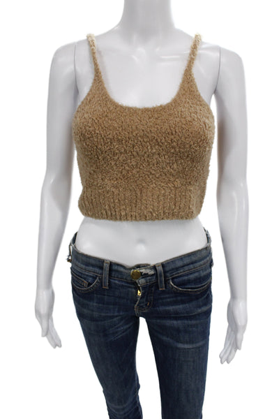 Le Ore Womens Camisole Cropped Tan Wool Blend Button Round Neck Size XS