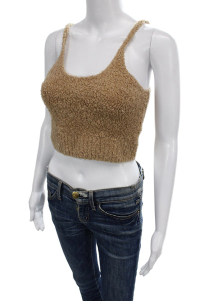 Le Ore Womens Camisole Cropped Tan Wool Blend Button Round Neck Size XS