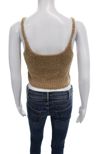 Le Ore Womens Camisole Cropped Tan Wool Blend Button Round Neck Size XS