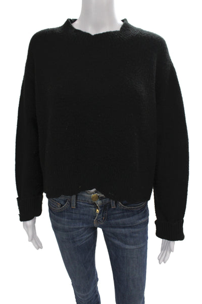 Zara Unisex Pullover Sweater Black Crew Neck Button Long Sleeve Size M