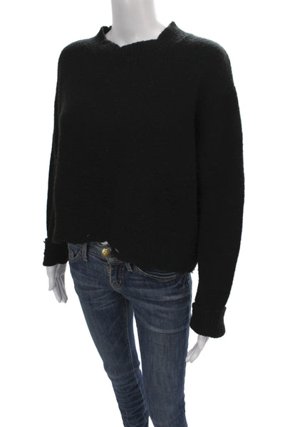 Zara Unisex Pullover Sweater Black Crew Neck Button Long Sleeve Size M