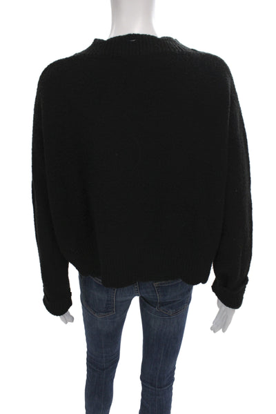 Zara Unisex Pullover Sweater Black Crew Neck Button Long Sleeve Size M