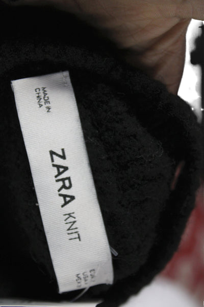 Zara Unisex Pullover Sweater Black Crew Neck Button Long Sleeve Size M