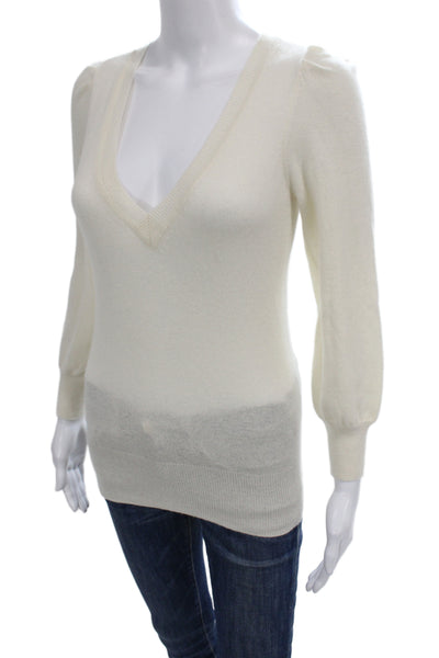 Autumn Cashmere Unisex Pullover V-Neck Cashmere Sweater White Size XS