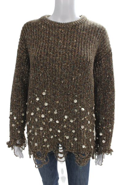 Zara Unisex Pullover Brown Polka Dot Long Sleeve Crew Neck Grunge Size XS