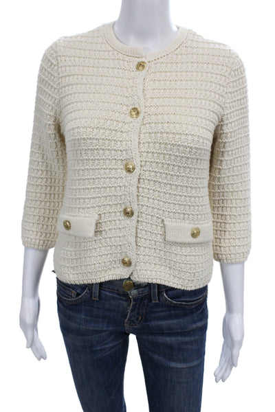 Zara Women Cardigan Beige 3/4 Sleeve Button Cotton Cashmere Size S