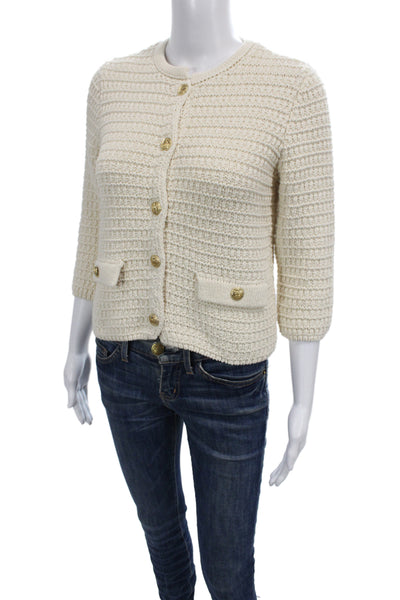 Zara Women Cardigan Beige 3/4 Sleeve Button Cotton Cashmere Size S