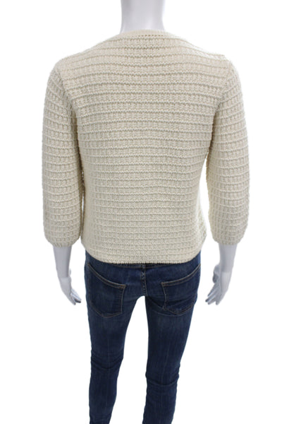 Zara Women Cardigan Beige 3/4 Sleeve Button Cotton Cashmere Size S