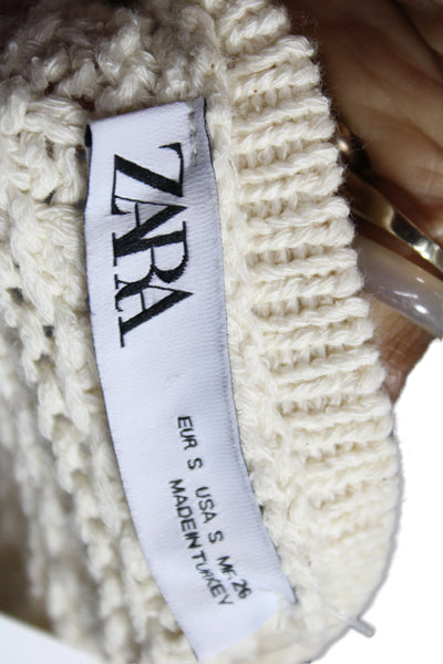 Zara Women Cardigan Beige 3/4 Sleeve Button Cotton Cashmere Size S