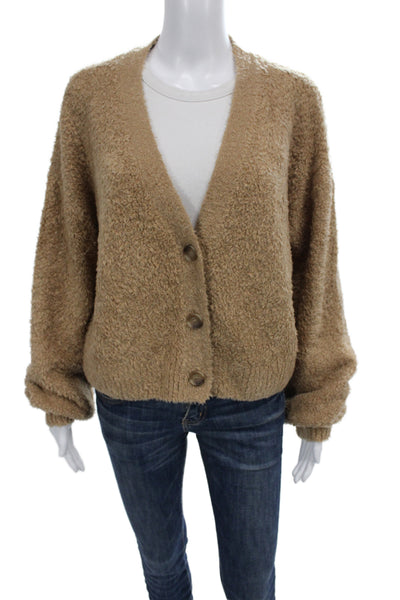Le Ore Unisex Cardigan Tan V-Neck Button Long Sleeve Wool Blend Size M